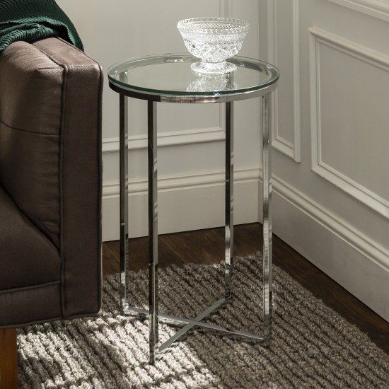 Alissa 16"Glam Round Side Table - Glass/Chrome