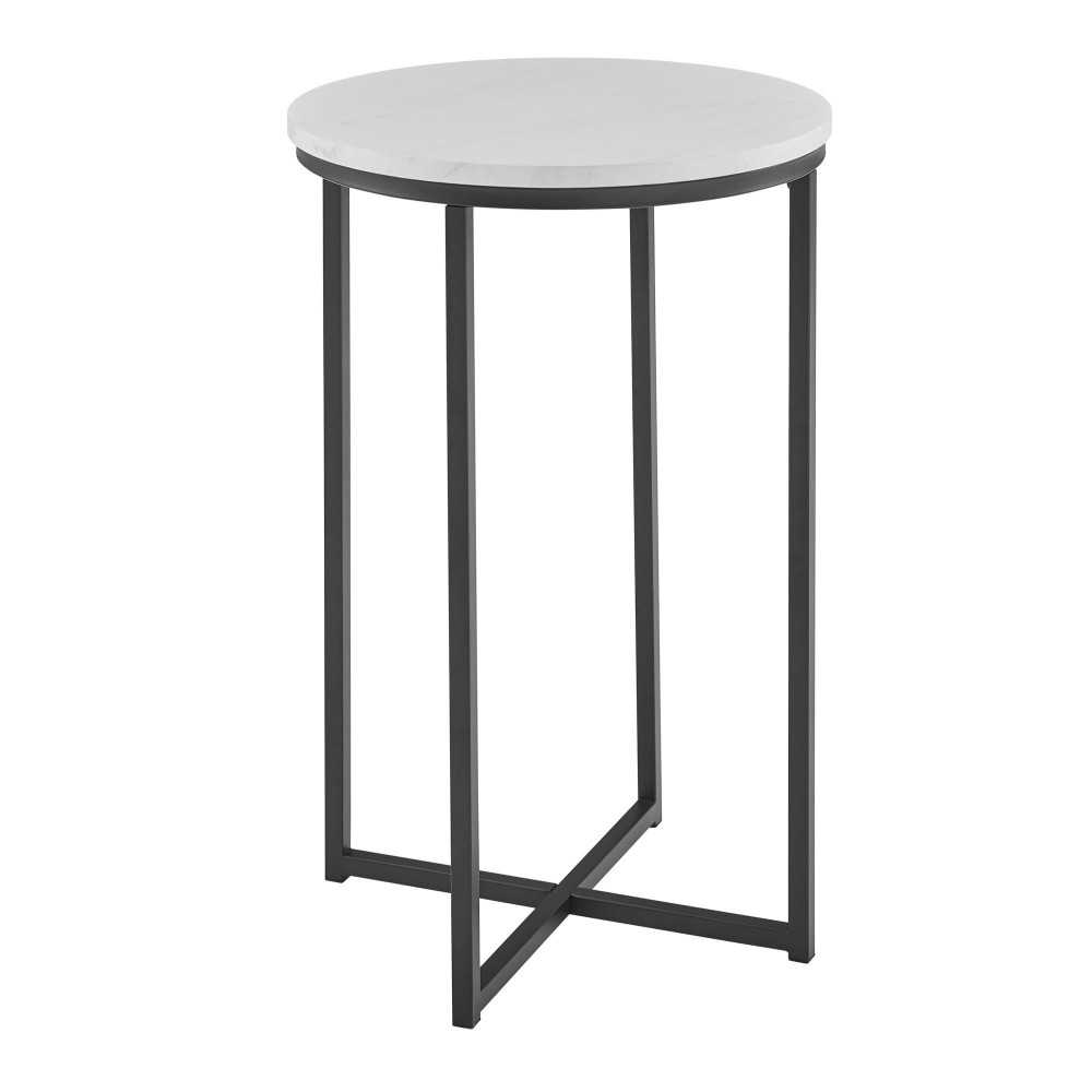 Alissa 16" Round Side Table - Faux White Marble/Black Alissa 16" Round Side Table - Faux White Marble/Black