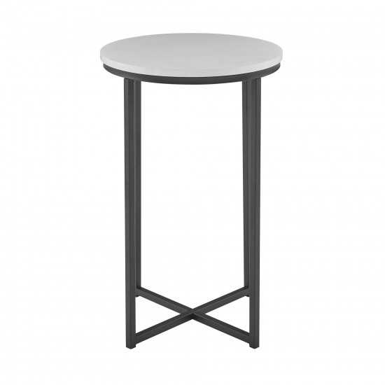 Alissa 16" Round Side Table - Faux White Marble/Black