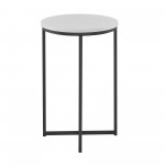 Alissa 16" Round Side Table - Faux White Marble/Black
