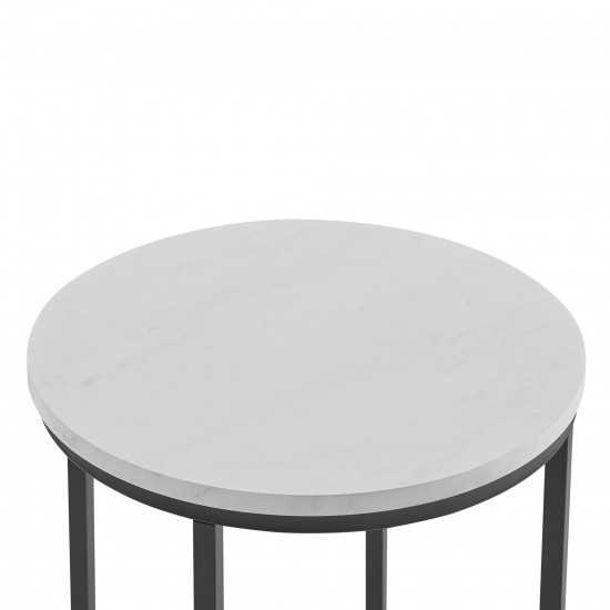 Alissa 16" Round Side Table - Faux White Marble/Black