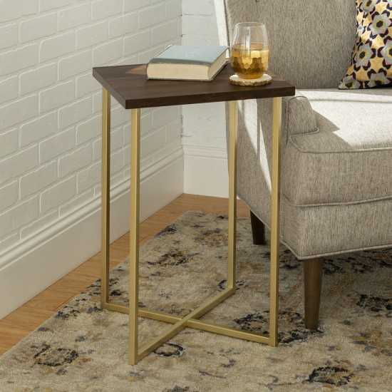 Luxe Modern Glam Square Side Table - Dark Walnut/Gold