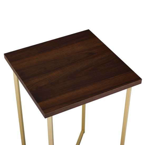 Luxe Modern Glam Square Side Table - Dark Walnut/Gold