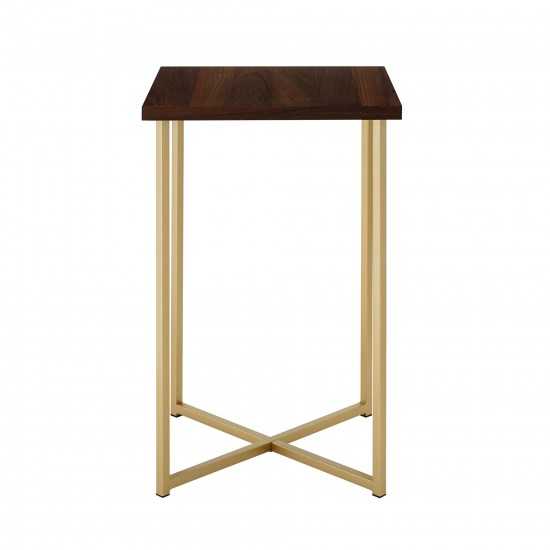 Luxe Modern Glam Square Side Table - Dark Walnut/Gold