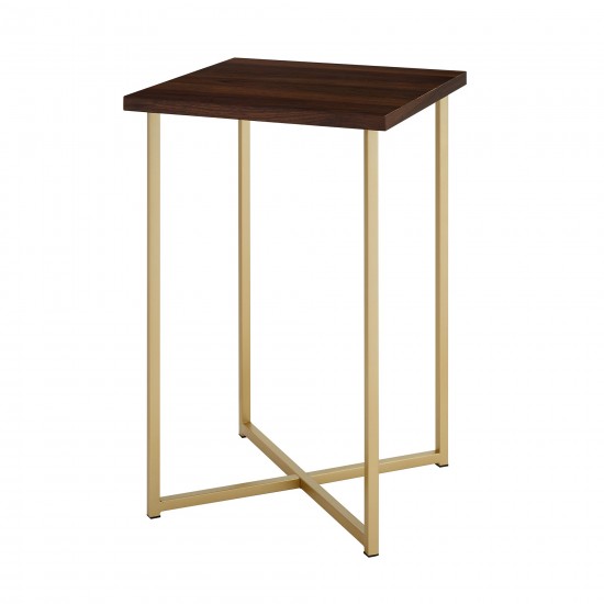 Luxe Modern Glam Square Side Table - Dark Walnut/Gold