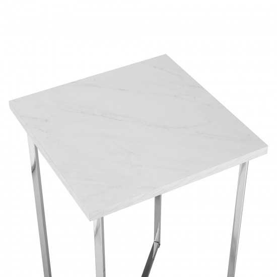 Luxe Modern Glam Square Side Table - Faux White Marble/Chrome