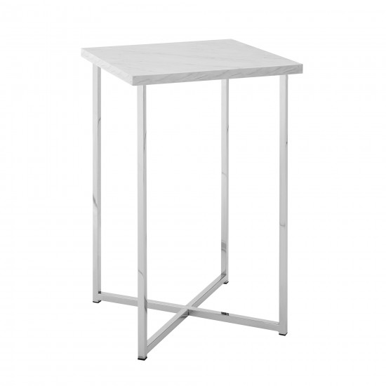 Luxe Modern Glam Square Side Table - Faux White Marble/Chrome