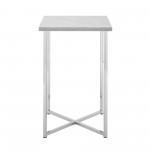 Luxe Modern Glam Square Side Table - Faux White Marble/Chrome