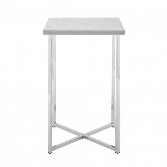 Luxe Modern Glam Square Side Table - Faux White Marble/Chrome