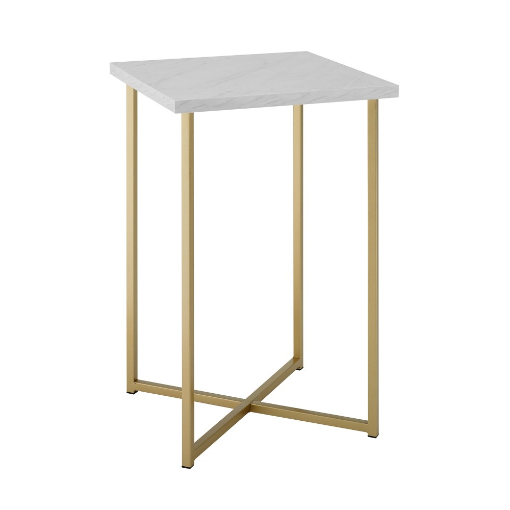 Luxe Modern Glam Square Side Table - Faux White Marble/Gold