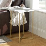 Luxe Modern Glam Square Side Table - Faux White Marble/Gold