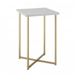 Luxe Modern Glam Square Side Table - Faux White Marble/Gold