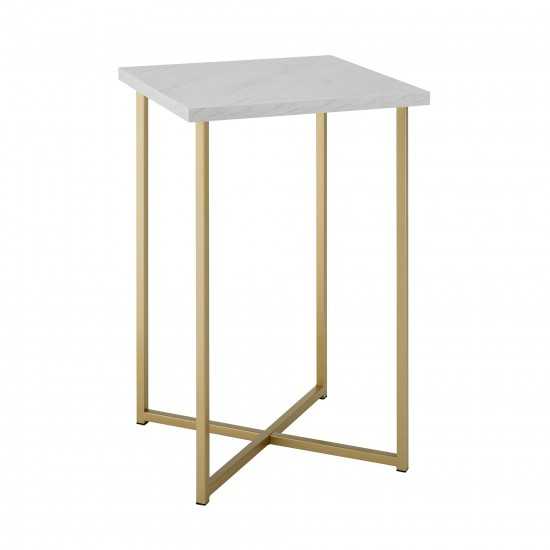 Luxe Modern Glam Square Side Table - Faux White Marble/Gold