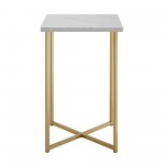 Luxe Modern Glam Square Side Table - Faux White Marble/Gold