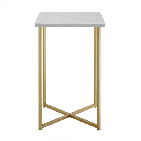 Luxe Modern Glam Square Side Table - Faux White Marble/Gold