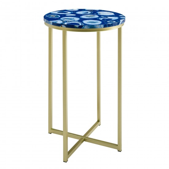 Melissa 16" Faux Stone Round Glam Side Table - Faux Blue Agate/Gold