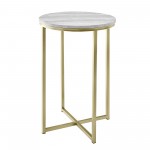 Melissa 16" Faux Stone Round Glam Side Table - Faux Grey Vein Cut Marble/Gold