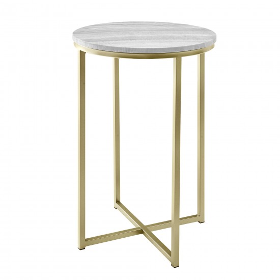 Melissa 16" Faux Stone Round Glam Side Table - Faux Grey Vein Cut Marble/Gold