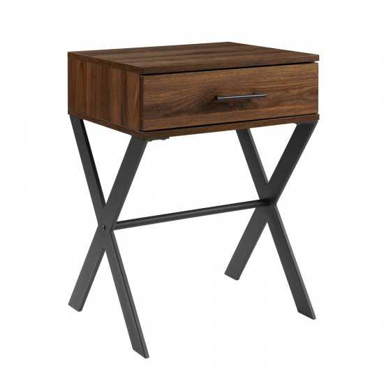 Brin 18" X Leg 1 Drawer Metal and Wood Side Table - Dark Walnut