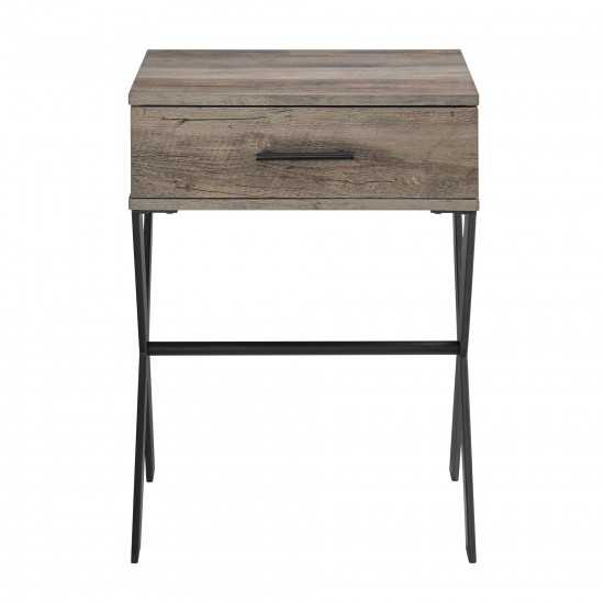 Brin 18" X Leg 1 Drawer Metal and Wood Side Table - Grey Wash