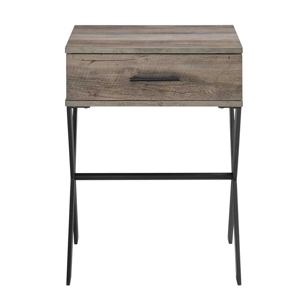 Brin 18" X Leg 1 Drawer Metal and Wood Side Table - Grey Wash