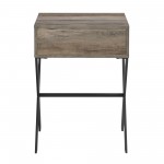 Brin 18" X Leg 1 Drawer Metal and Wood Side Table - Grey Wash