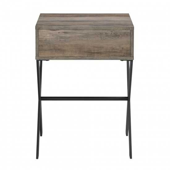 Brin 18" X Leg 1 Drawer Metal and Wood Side Table - Grey Wash