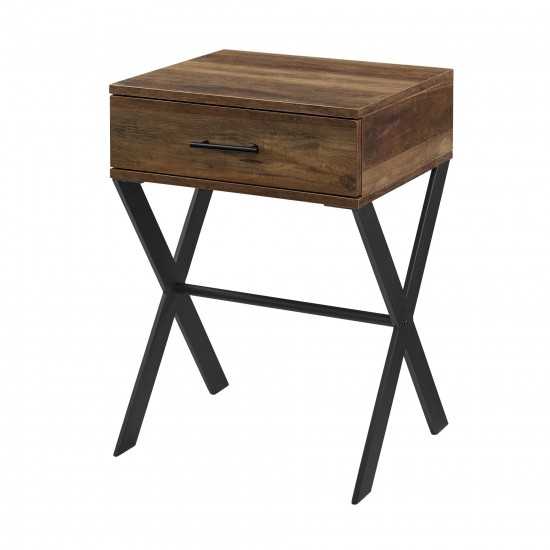 Brin 18" X Leg 1 Drawer Metal and Wood Side Table - Rustic Oak