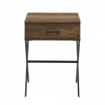 Brin 18" X Leg 1 Drawer Metal and Wood Side Table - Rustic Oak