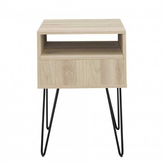 18" Modern Single Drawer Hairpin Leg Nightstand - Birch