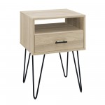 18" Modern Single Drawer Hairpin Leg Nightstand - Birch