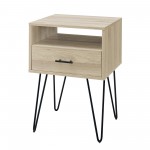 18" Modern Single Drawer Hairpin Leg Nightstand - Birch