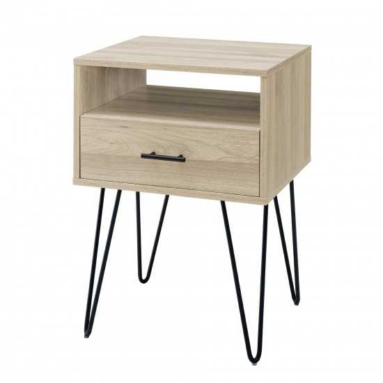 18" Modern Single Drawer Hairpin Leg Nightstand - Birch