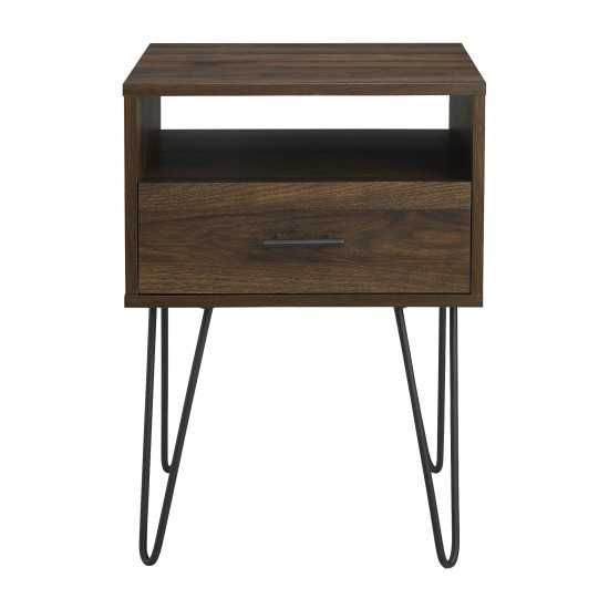 18" Modern Single Drawer Hairpin Leg Nightstand - Dark Walnut