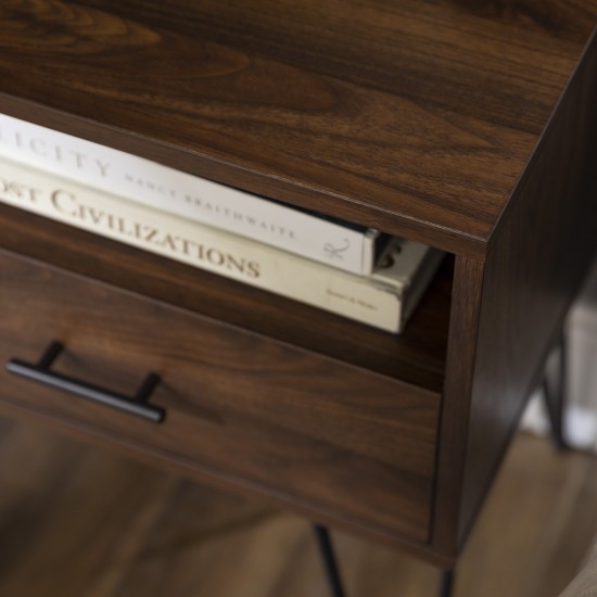 18" Modern Single Drawer Hairpin Leg Nightstand - Dark Walnut