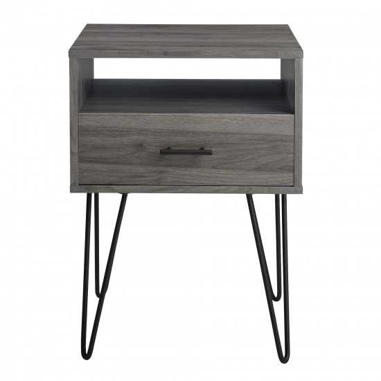 18" Modern Single Drawer Hairpin Leg Nightstand - Slate Grey