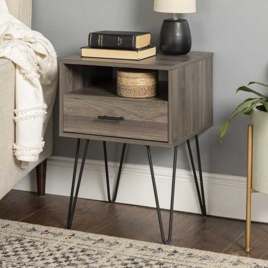 18" Modern Single Drawer Hairpin Leg Nightstand - Slate Grey