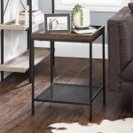 Emma 18” Square Tray Side Table with Mesh Metal Shelf - Dark Walnut