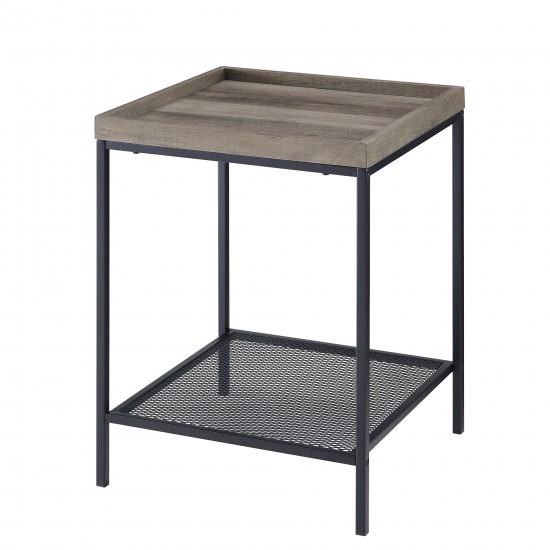 Emma 18” Square Tray Side Table with Mesh Metal Shelf - Grey Wash