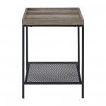 Emma 18” Square Tray Side Table with Mesh Metal Shelf - Grey Wash