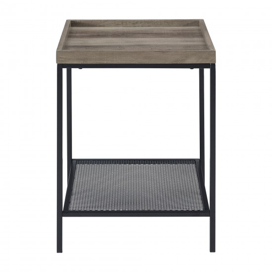 Emma 18” Square Tray Side Table with Mesh Metal Shelf - Grey Wash