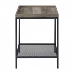 Emma 18” Square Tray Side Table with Mesh Metal Shelf - Grey Wash