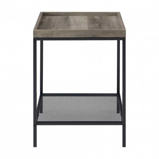 Emma 18” Square Tray Side Table with Mesh Metal Shelf - Grey Wash