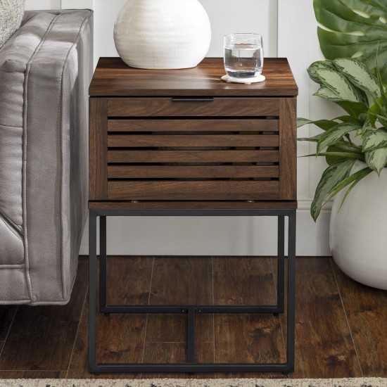 18" Slat-Door Modern Industrial Nightstand - Dark Walnut