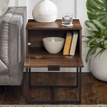 18" Slat-Door Modern Industrial Nightstand - Dark Walnut