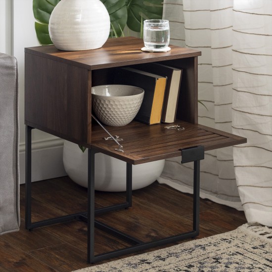 18" Slat-Door Modern Industrial Nightstand - Dark Walnut