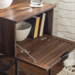 18" Slat-Door Modern Industrial Nightstand - Dark Walnut