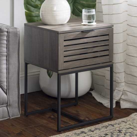 18" Slat-Door Modern Industrial Nightstand - English Oak