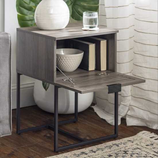 18" Slat-Door Modern Industrial Nightstand - English Oak