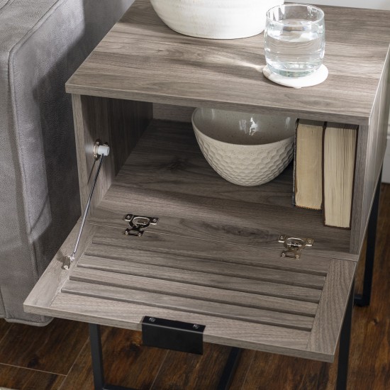 18" Slat-Door Modern Industrial Nightstand - English Oak